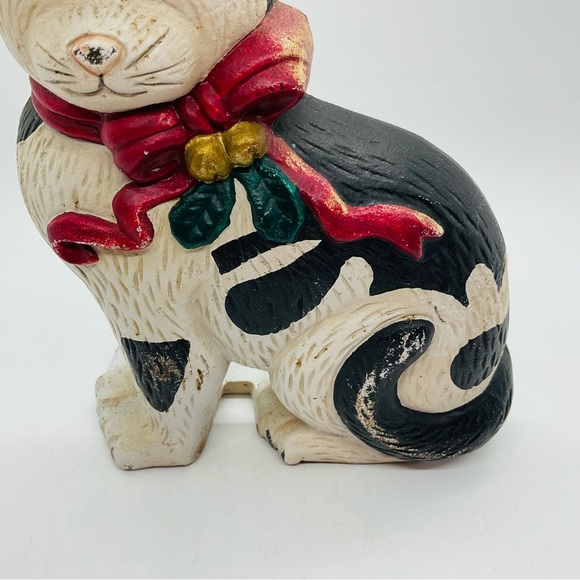 Vintage Cast Iron Doorstop Christmas Black & White Cat Farmhouse Kitchen Taiwan. - Picture 3 of 10